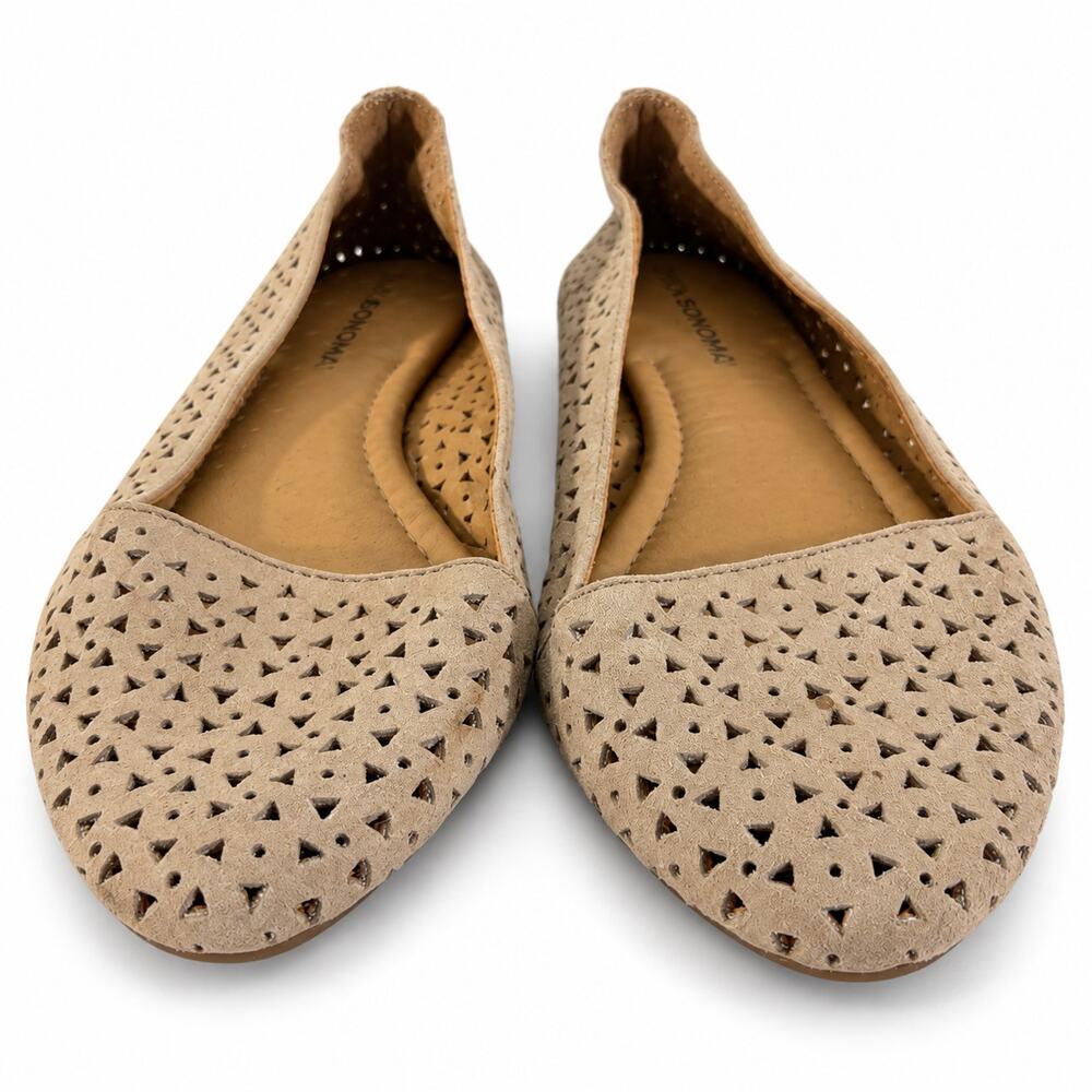 Lucky Brand Womens Size 7M Taupe Perforated Round Toe Slip On Ballet Flats